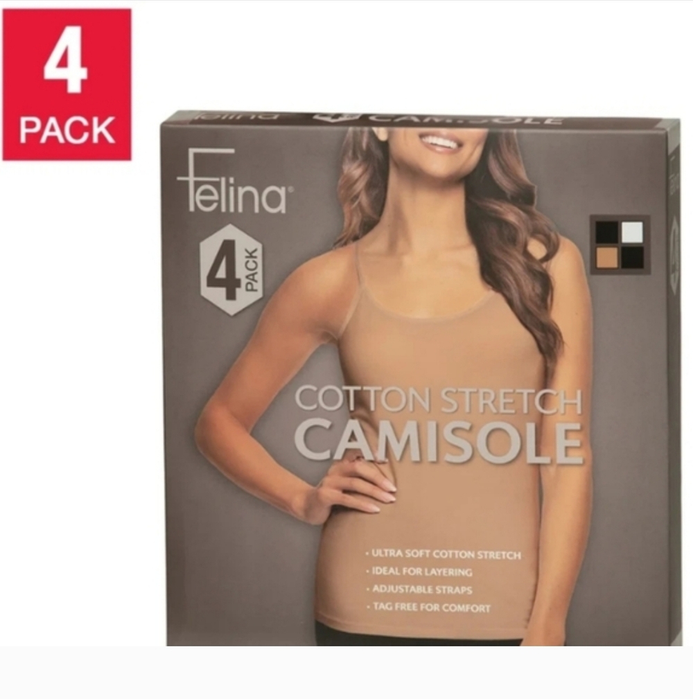 BRAND NEW Felina 4 Pack Cotton Stretch Camisole Tank Tops - Women’s Size LARGE - Picture 8 of 9
